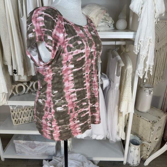 Liz Claiborne women’s sz. XL pink & brown top. Stretch knit summer, fall 4165 - Picture 2 of 9